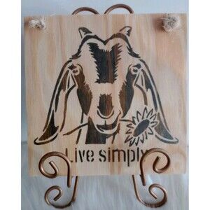 Handmade Goat Sign Wood Burnished 8 1/2" X 8 1/2" Wall Hanging Country Decor